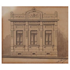 Antique circa 1900 Architectural Watercolor Painting