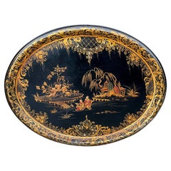 19th Century English Regency Papier-mâché Chinoiserie Japanned Tray