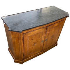 19th Century French Inlaid Walnut Marble Top Credenza