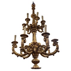 Grand Scale Late 19th Century Double Tier Italian Giltwood Chandelier