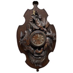Monumental 19th Century Black Forest Carved “Spoils of the Hunt” Wall Clock