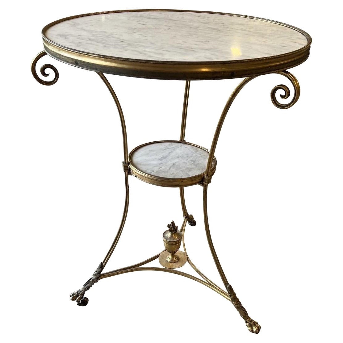 19th Century French Gilt Bronze & White Marble Two-Tiered Gueridon Table For Sale