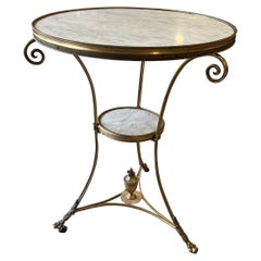 19th Century French Gilt Bronze & White Marble Two-Tiered Gueridon Table