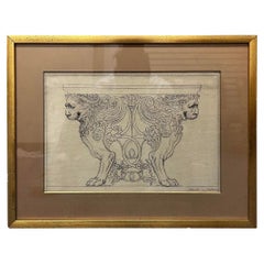 Disegno architettonico su carta dell'epoca del Grand Tour italiano del XIX secolo, incorniciato