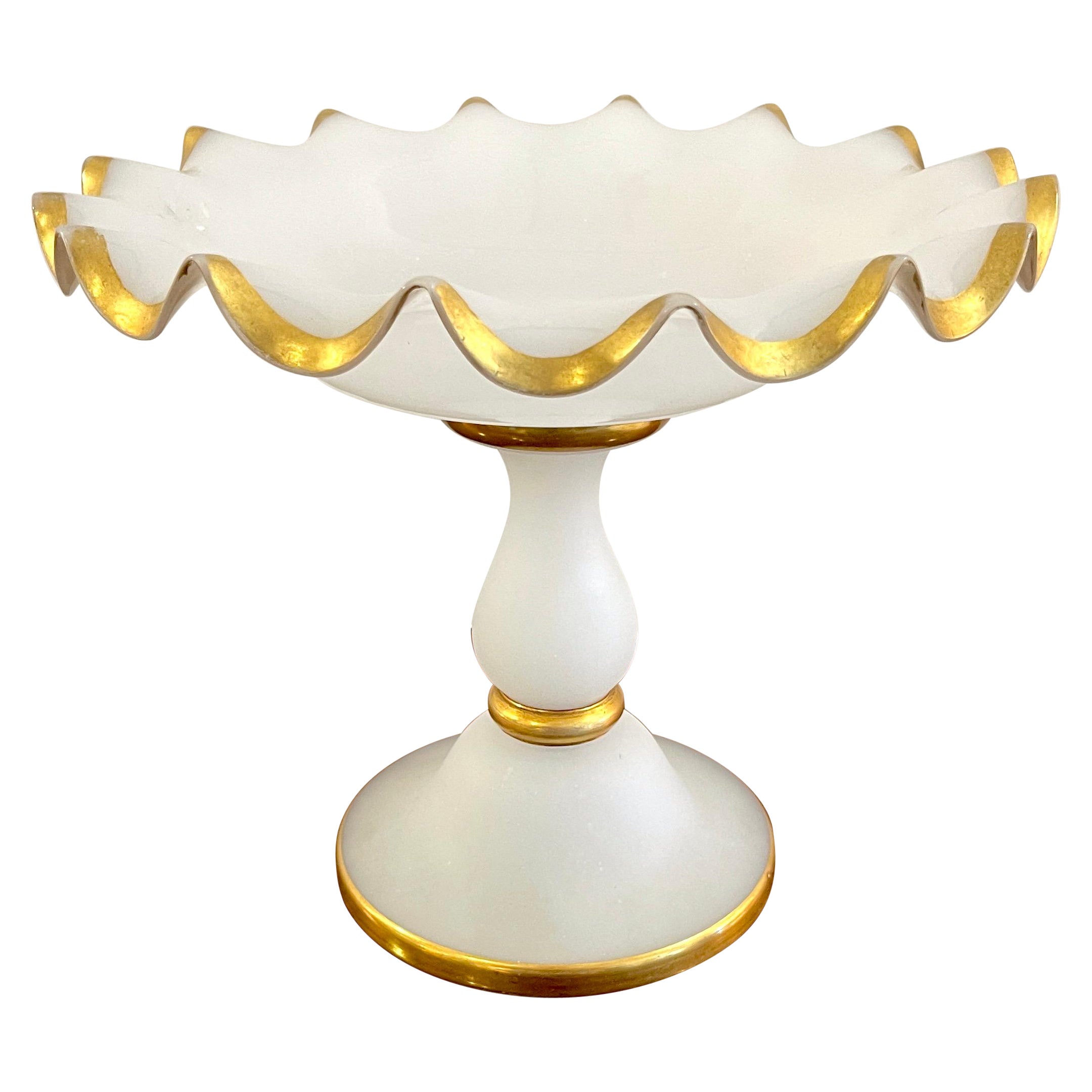 19th Century French Gilt White Opaline Compote / Tazza