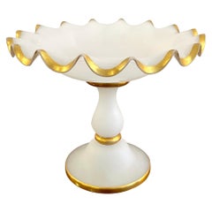 19th Century French Gilt White Opaline Compote / Tazza