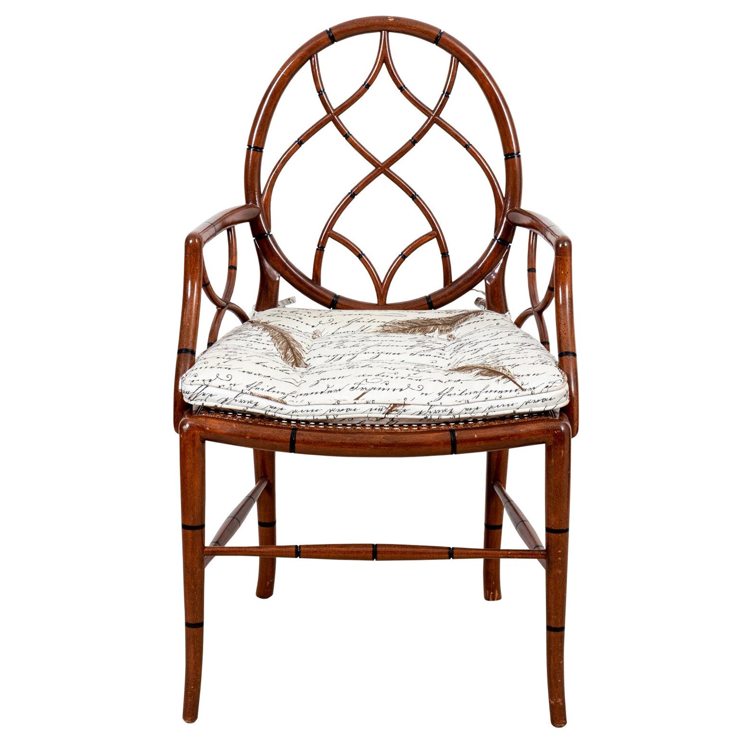 Caned Seat Armchair with Cushion For Sale