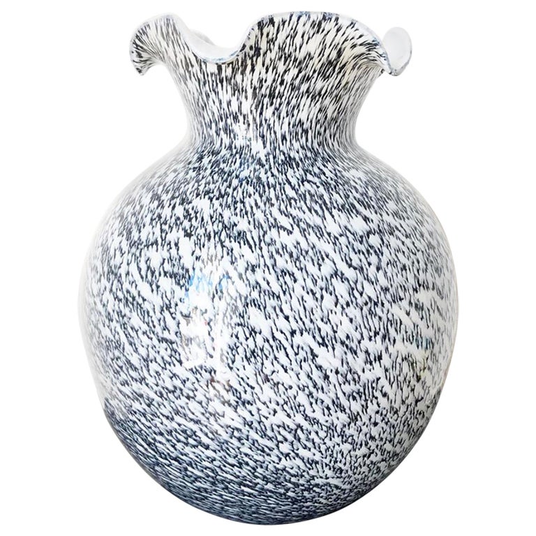 Vintage Black and White Murano Vase 1950 Art For Sale at 1stDibs
