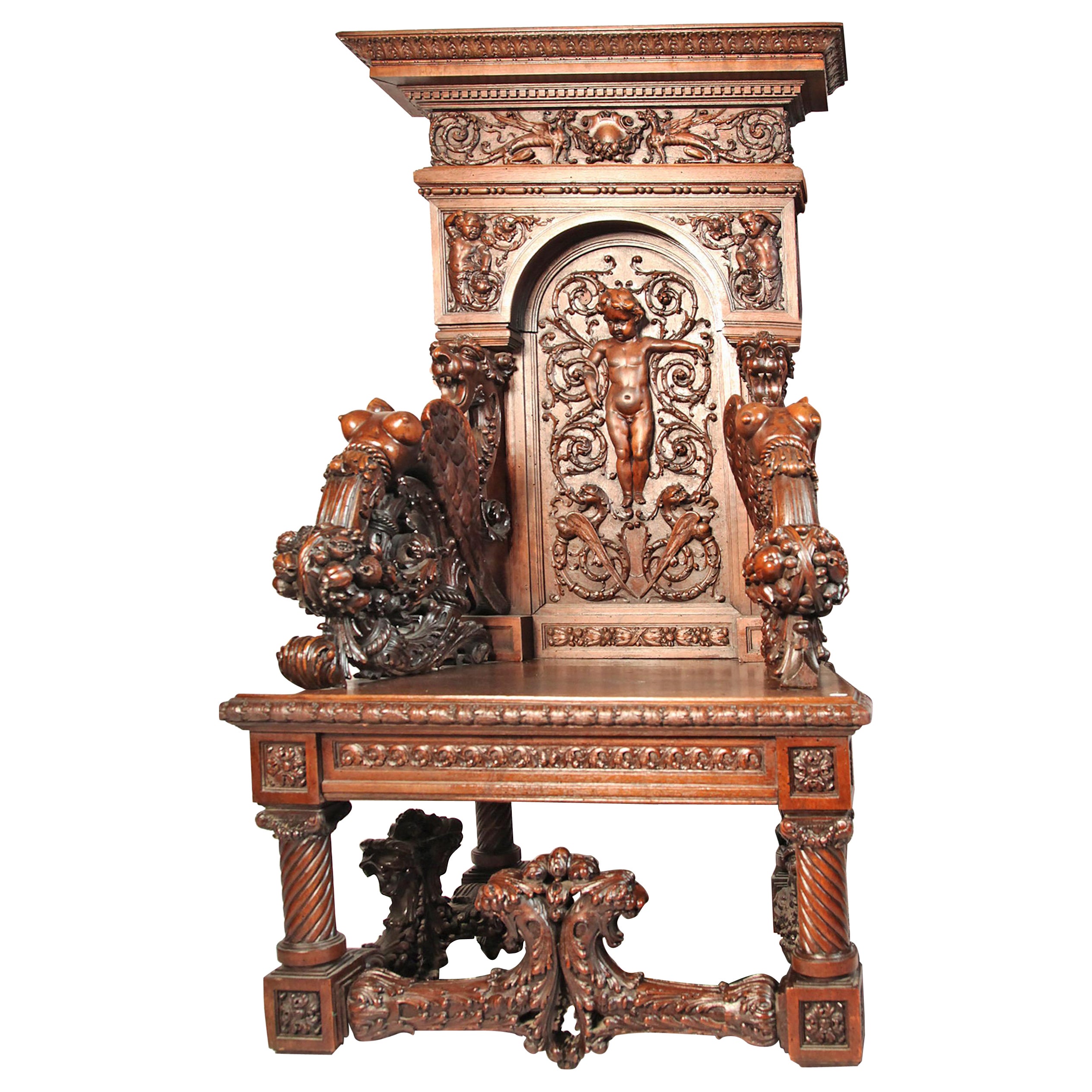 19th Century Throne Chair Carved by the Renowned Artist Luigi Frullinni For Sale