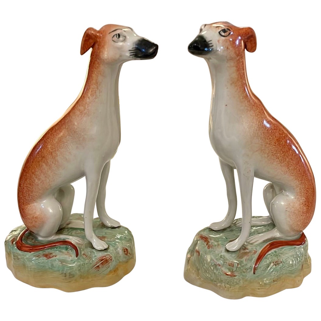 Pair of Antique Victorian Quality Staffordshire Greyhound Dogs