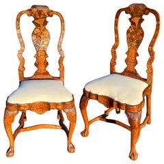 8 Fine 18th Century Walnut Floral Marquetry Chairs