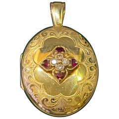 Large 18ct Gold Locket Set with Rubies and Diamonds
