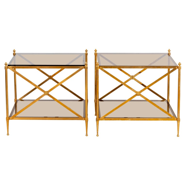 Pair of Brass and Glass Side Tables For Sale at 1stDibs