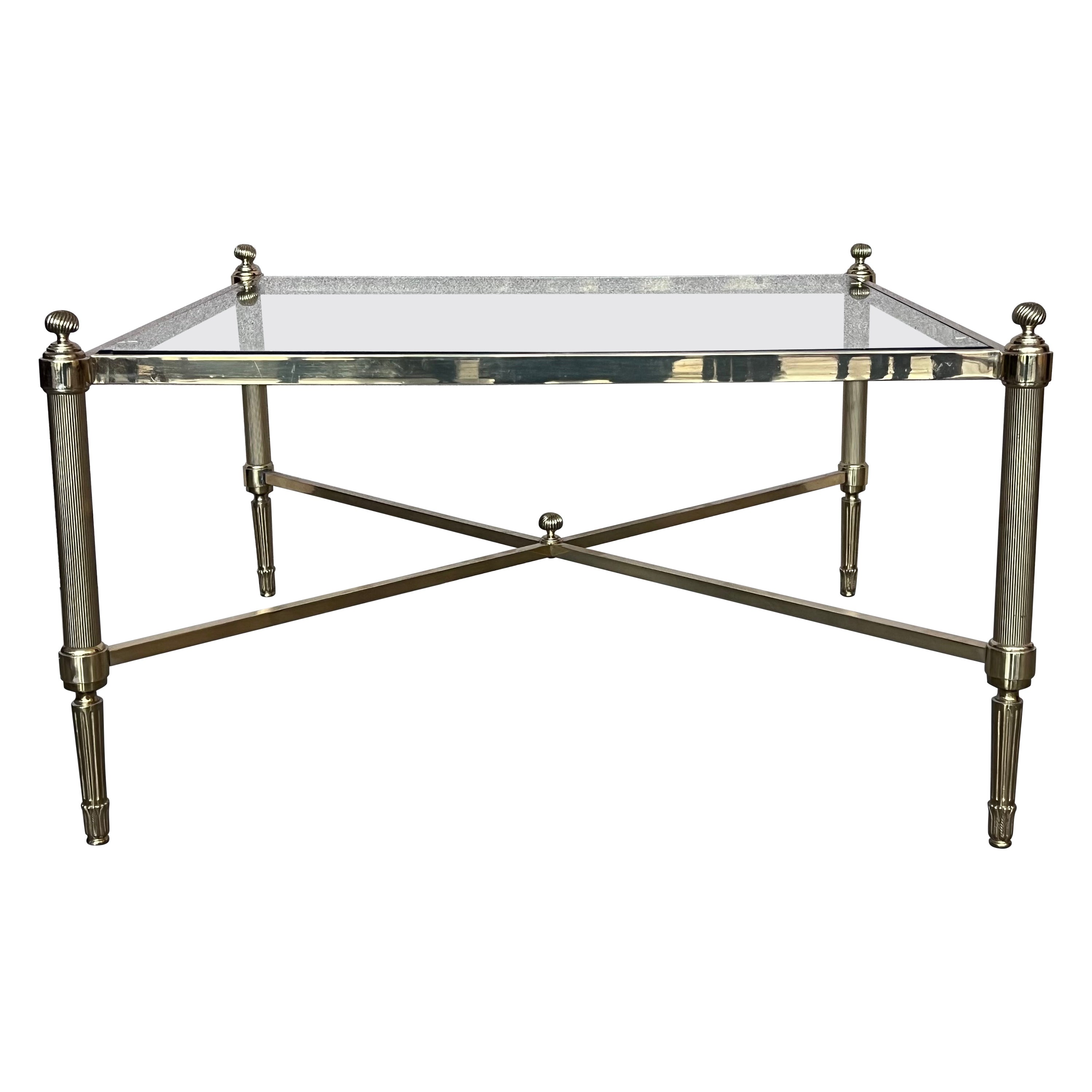 Mid-Century Double Tray Bronze & Glass Coffee Table in Maison Jansen Style