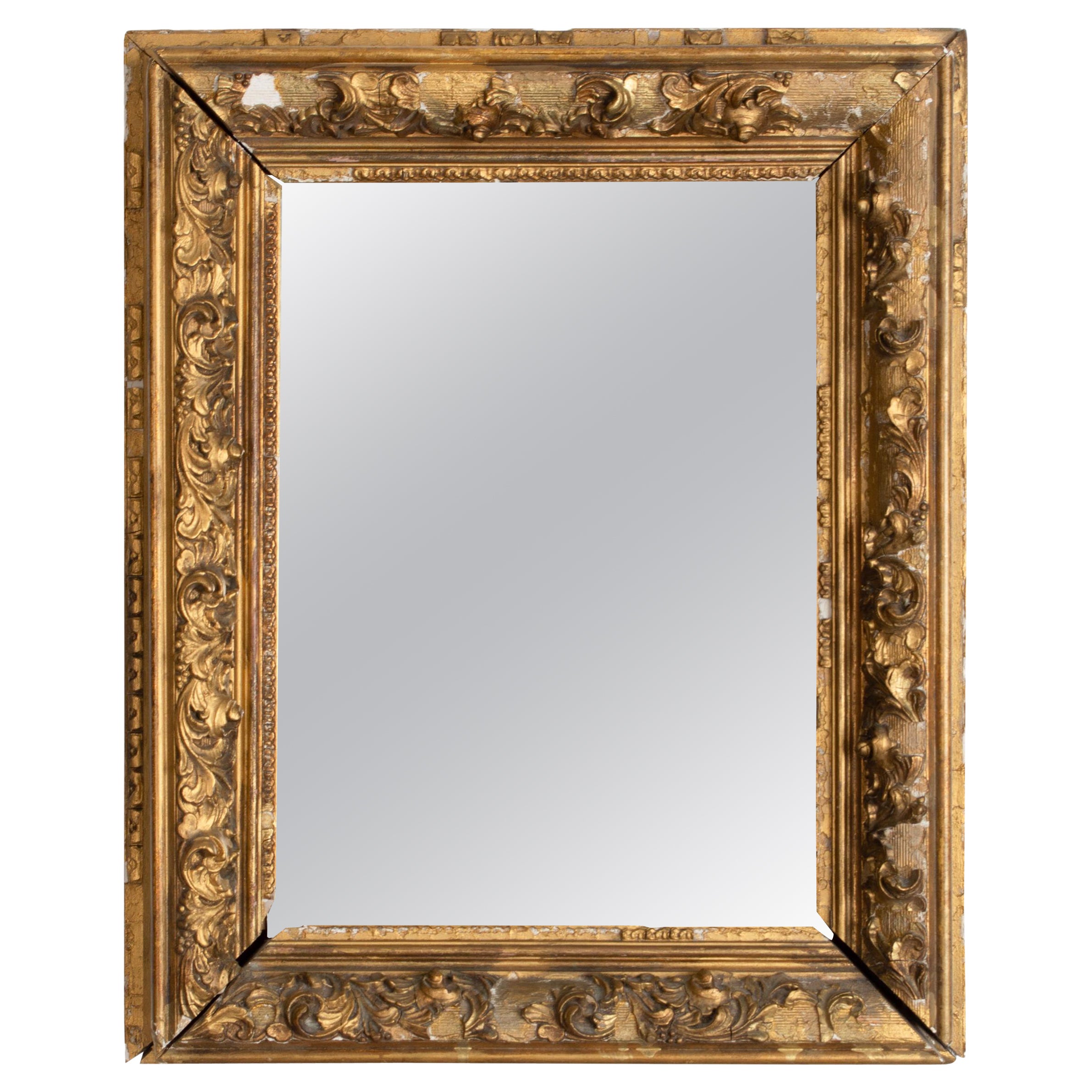 French 19th Century Wall Mirror Gesso Distressed Frame