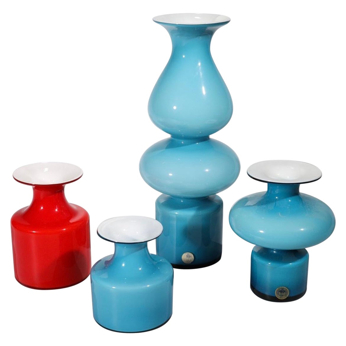 4 Carnaby Overlay Glass Vases, Per Lütken for Holmegaard, Denmark