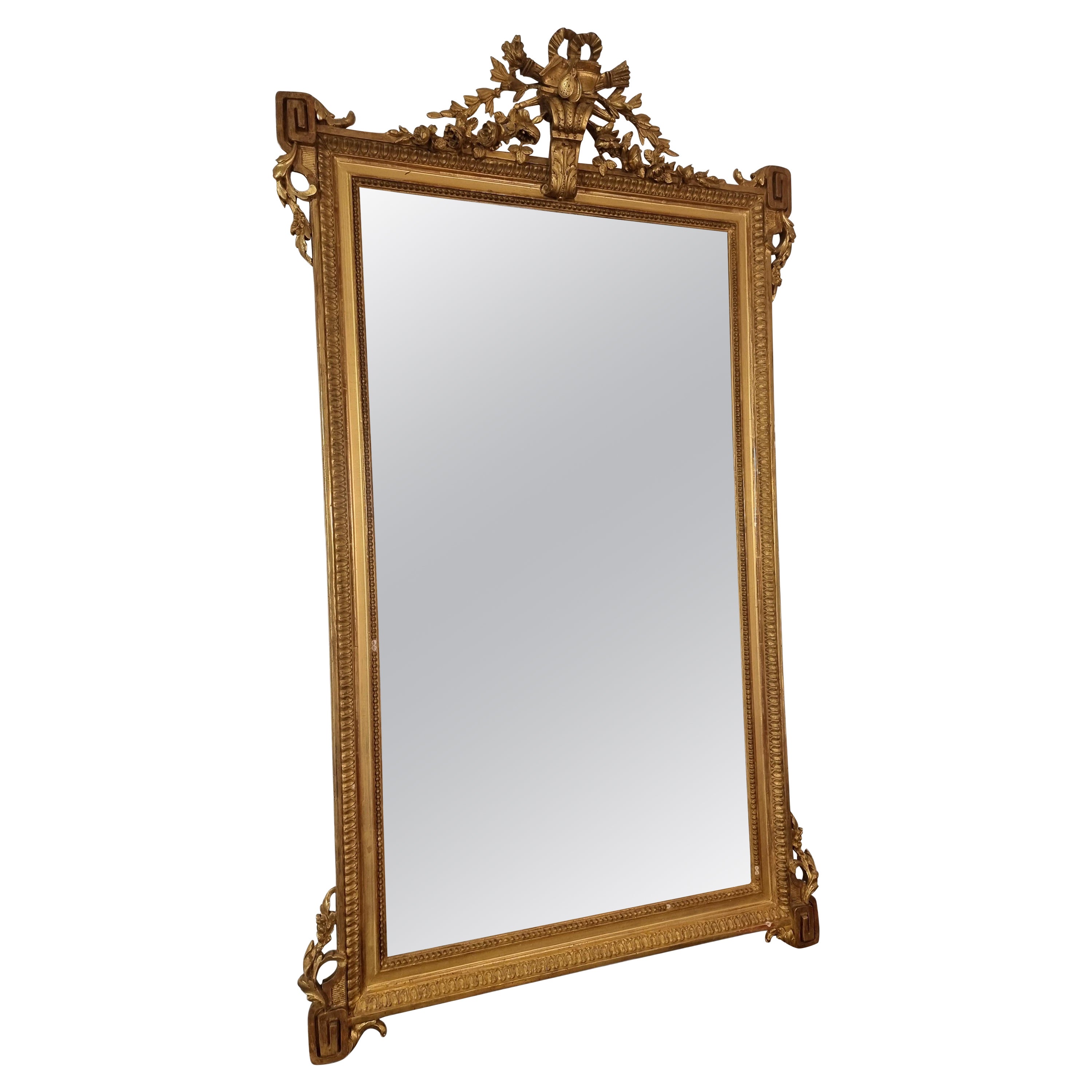 Large Louis XVI Period Mirror, Golden Wood, Late 18th For Sale