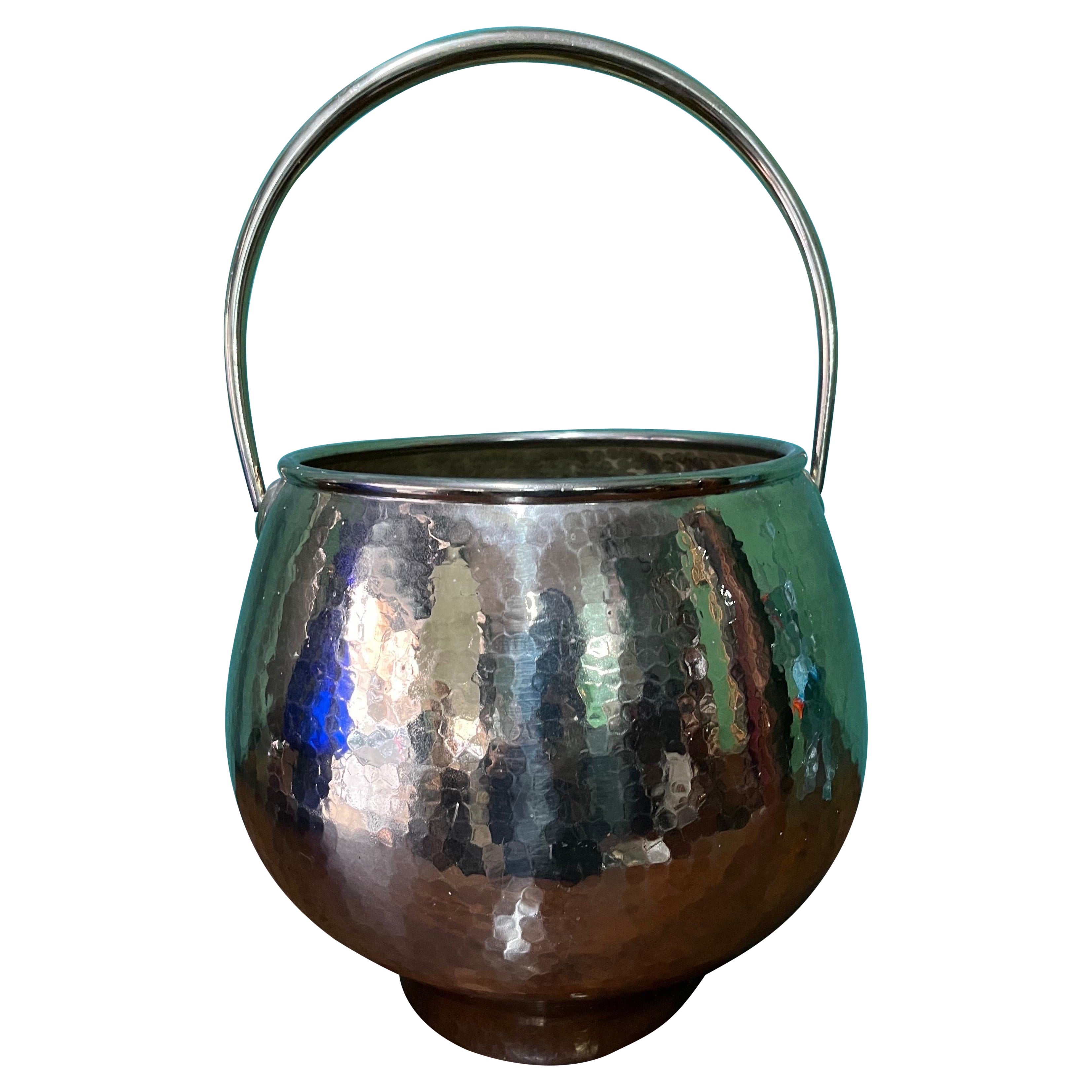 Hammered Brass Drink Holder Basket from the 1950s For Sale