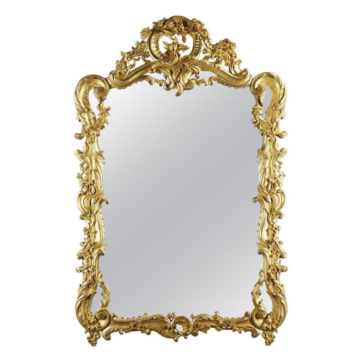 Large Gilded Wood Mirror in the Louis XV Style For Sale
