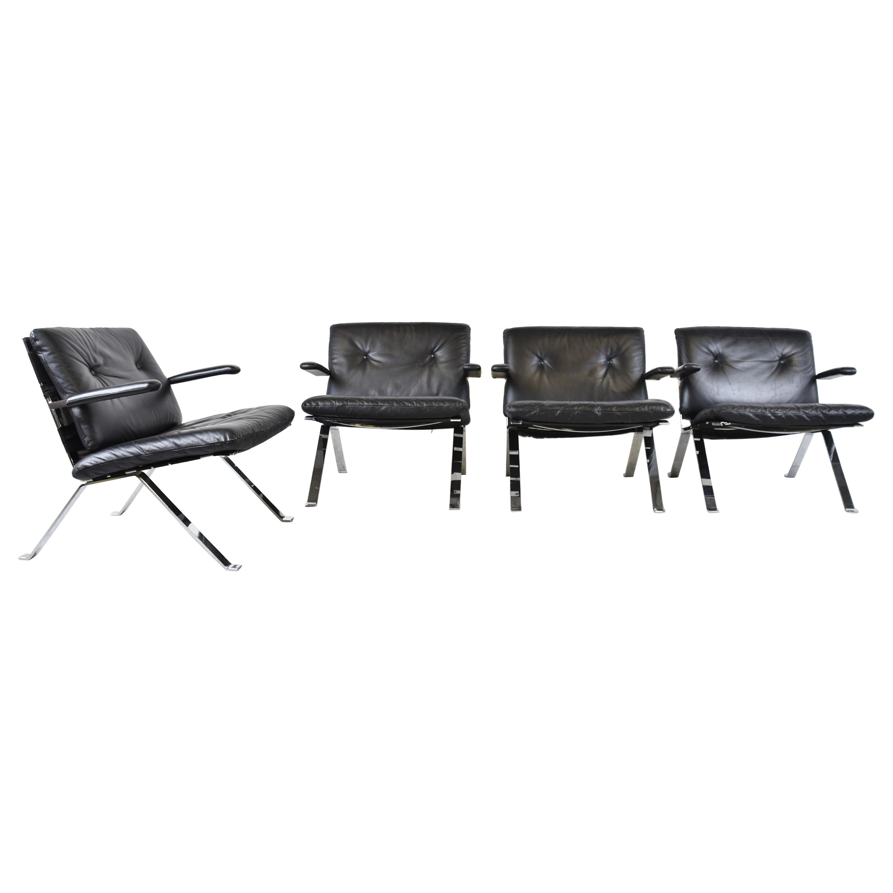 Set of 4 Leather Lounge Chairs Model 1600 by Hans Eichenberger for Girsberg For Sale