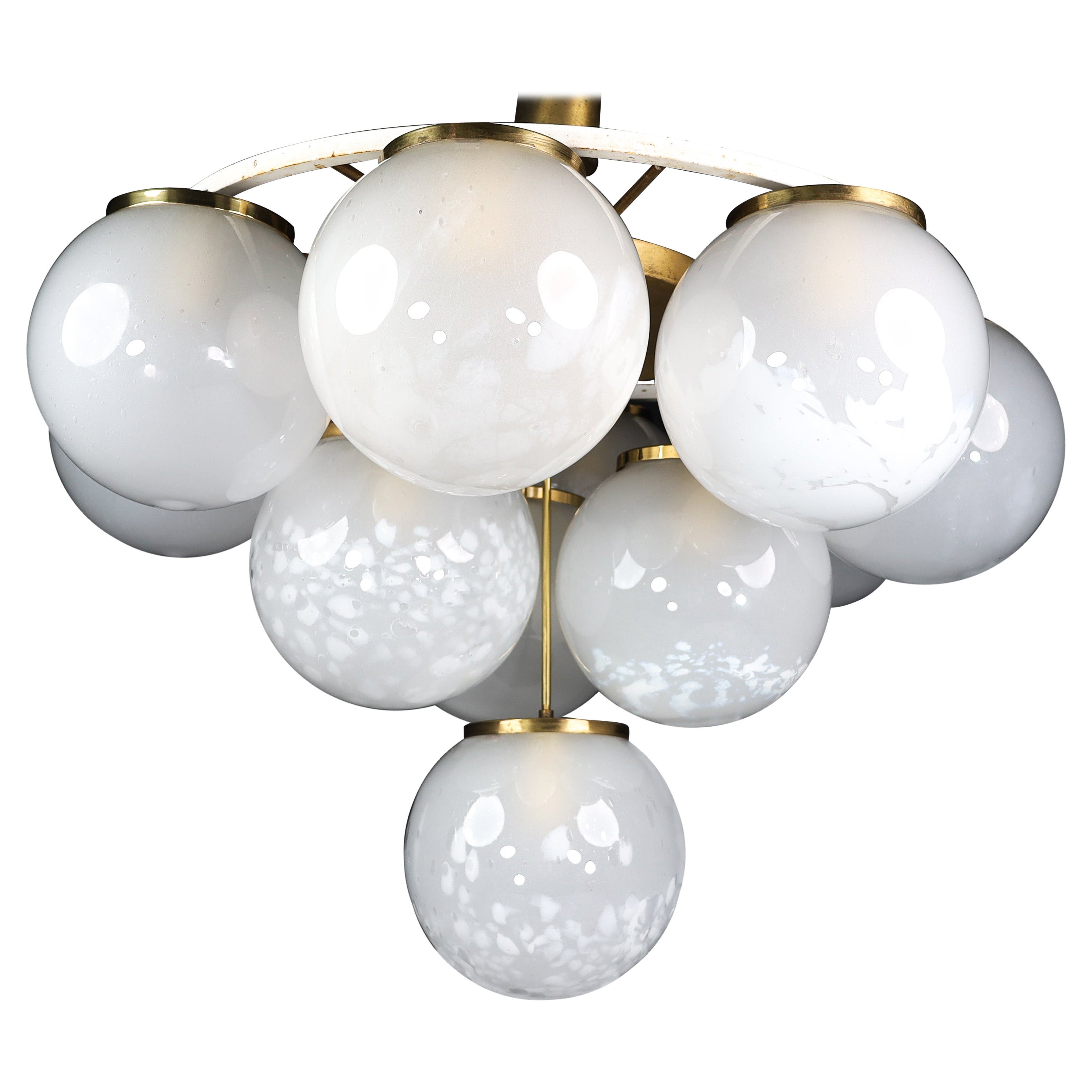 Mid-Century Modern Chandelier/Flush Mount With Large Globes, Italy 1960s For Sale
