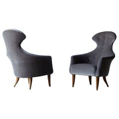Pair of Kerstin Horlin Holmquist Stora Eva Chairs, new Mohair, 1950s, Sweden