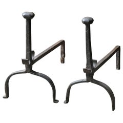 Antique 18th C. French Louis XV Iron Andirons
