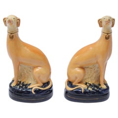 Pair of Vintage Italian Figural Porcelain Italian Greyhound Bookends by Borghese