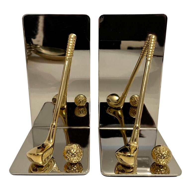Brass and Chrome Golf Club Bookends For Sale at 1stDibs