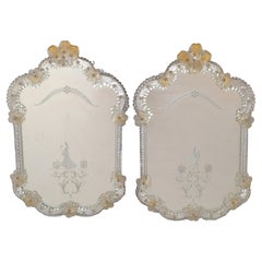 Rococo Revival Him and Her Etched Venetian Wall Mirror Bohemian Golden Flowers