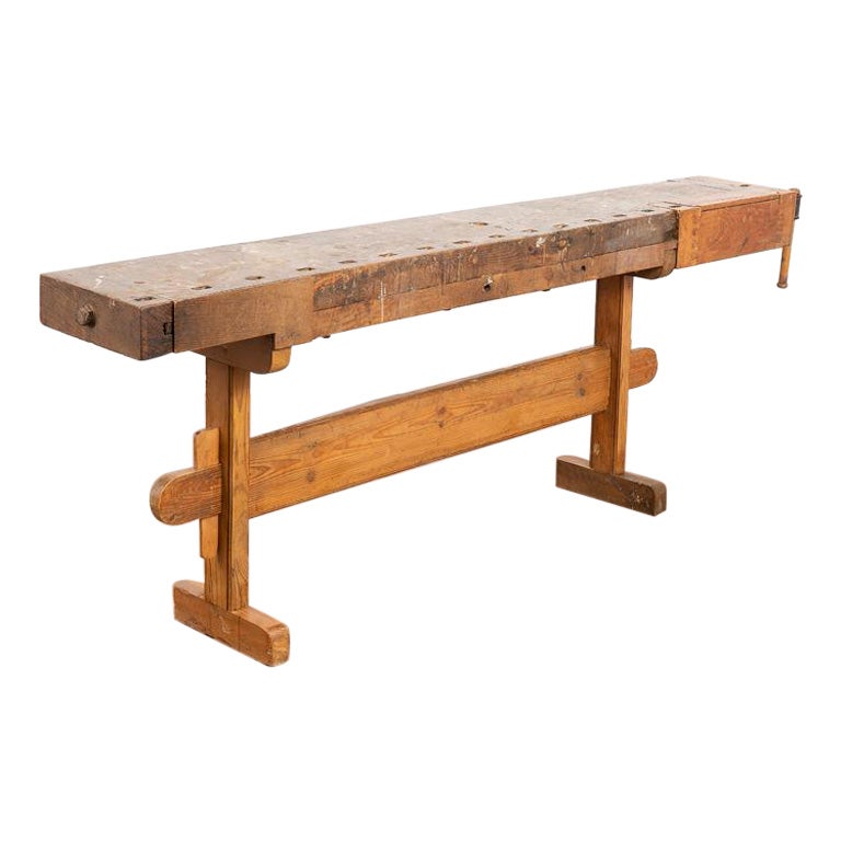 Antique Original Carpenter's Workbench Narrow Rustic Console Table