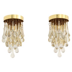 Pair of Brass and Glass Teardrop Sconces by Lumica, Spain, 1970's