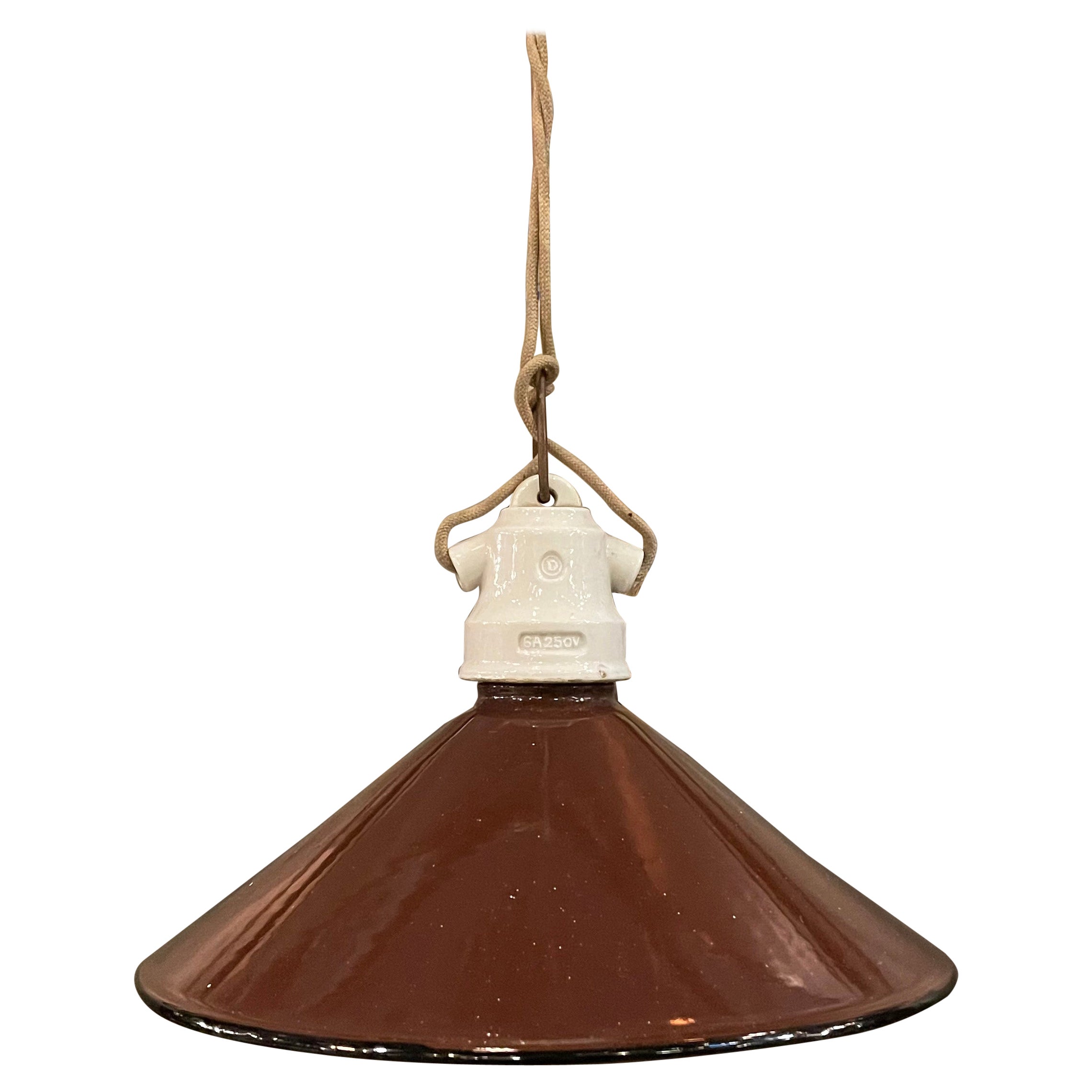 Industrial Brown Enamel Cone Factory Pendant Light For Sale