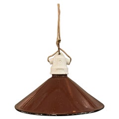 Lampe pendante industrielle à cône en émail brun