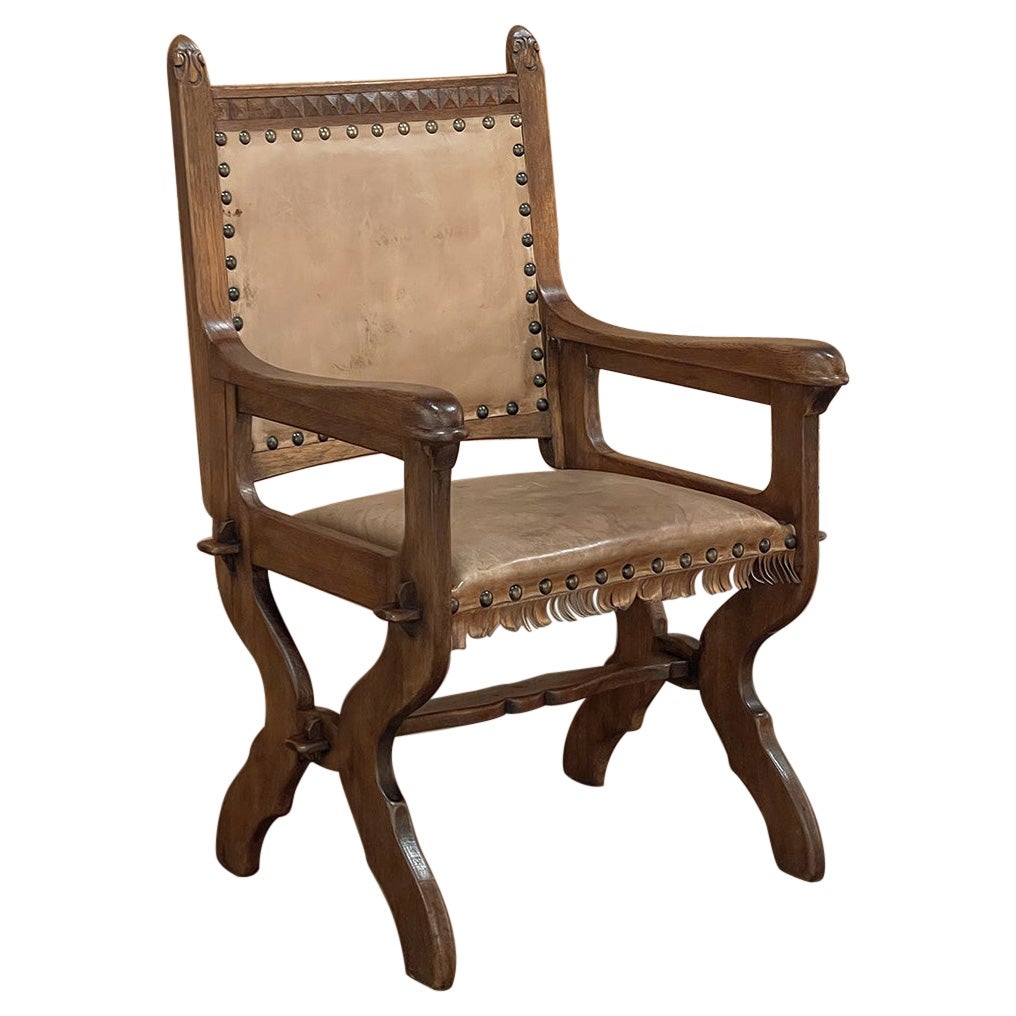 Antique Rustic Neogothic Armchair For Sale