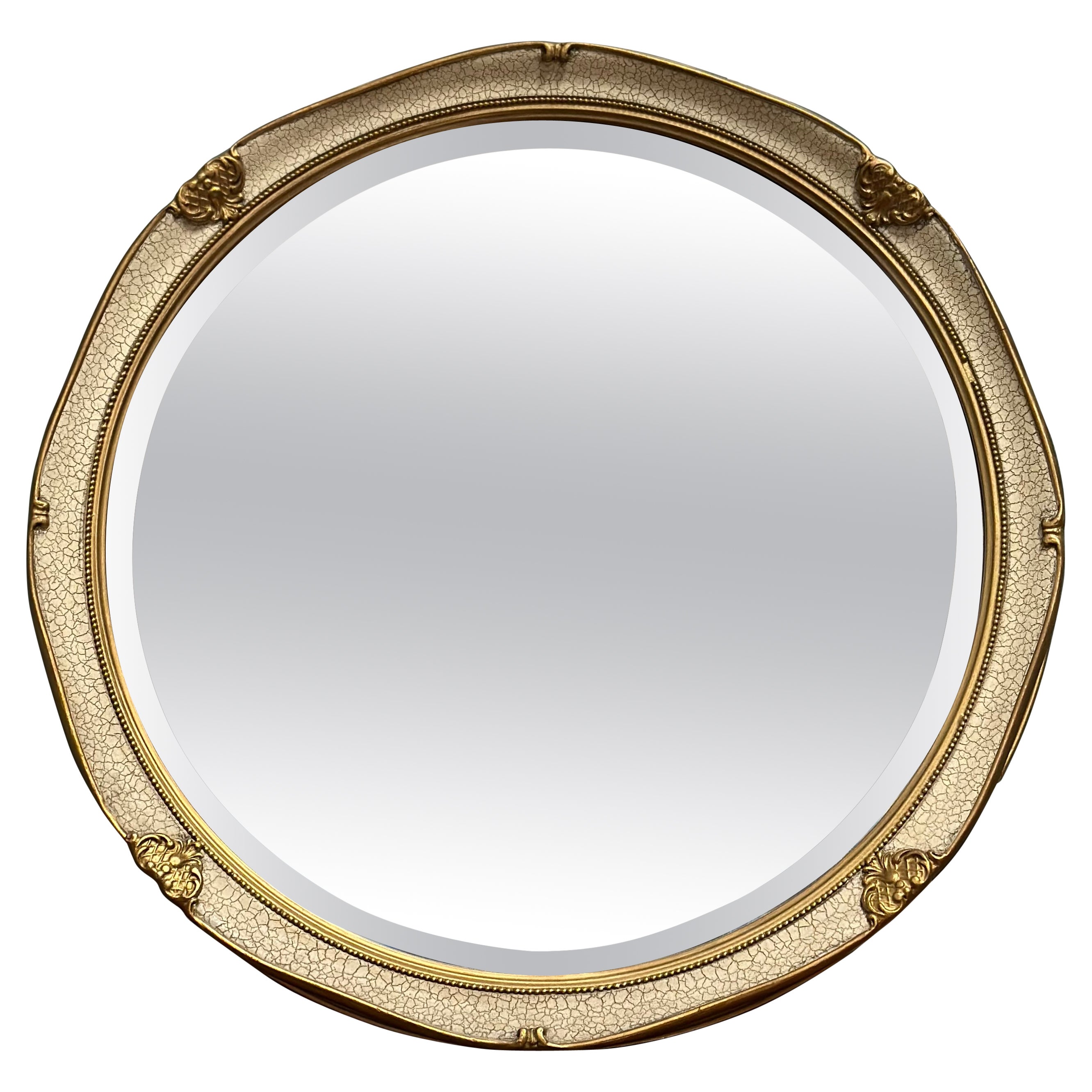Lovely Hand Painted White Round Wall Mirror with Gilt Detail For Sale