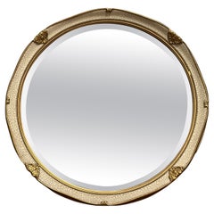 Vintage Lovely Hand Painted White Round Wall Mirror with Gilt Detail
