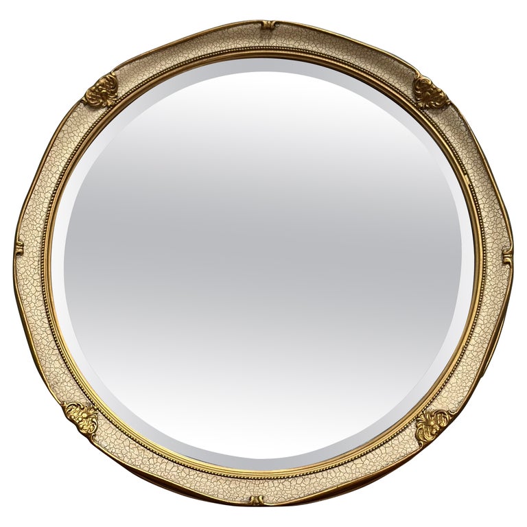 Lovely Hand Painted White Round Wall Mirror with Gilt Detail For Sale