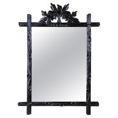 Black Forest Rustic Wall Mirror With Carved Tree Trunk Frame, Austria ca. 1880