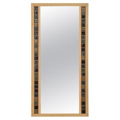 Mid-Century Oak Mirror With Ceramic Tile by Erik Kjerkegaard