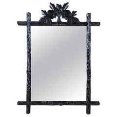 Black Forest Rustic Wall Mirror, Tree Trunk Frame Hand Carved, Austria ca. 1880