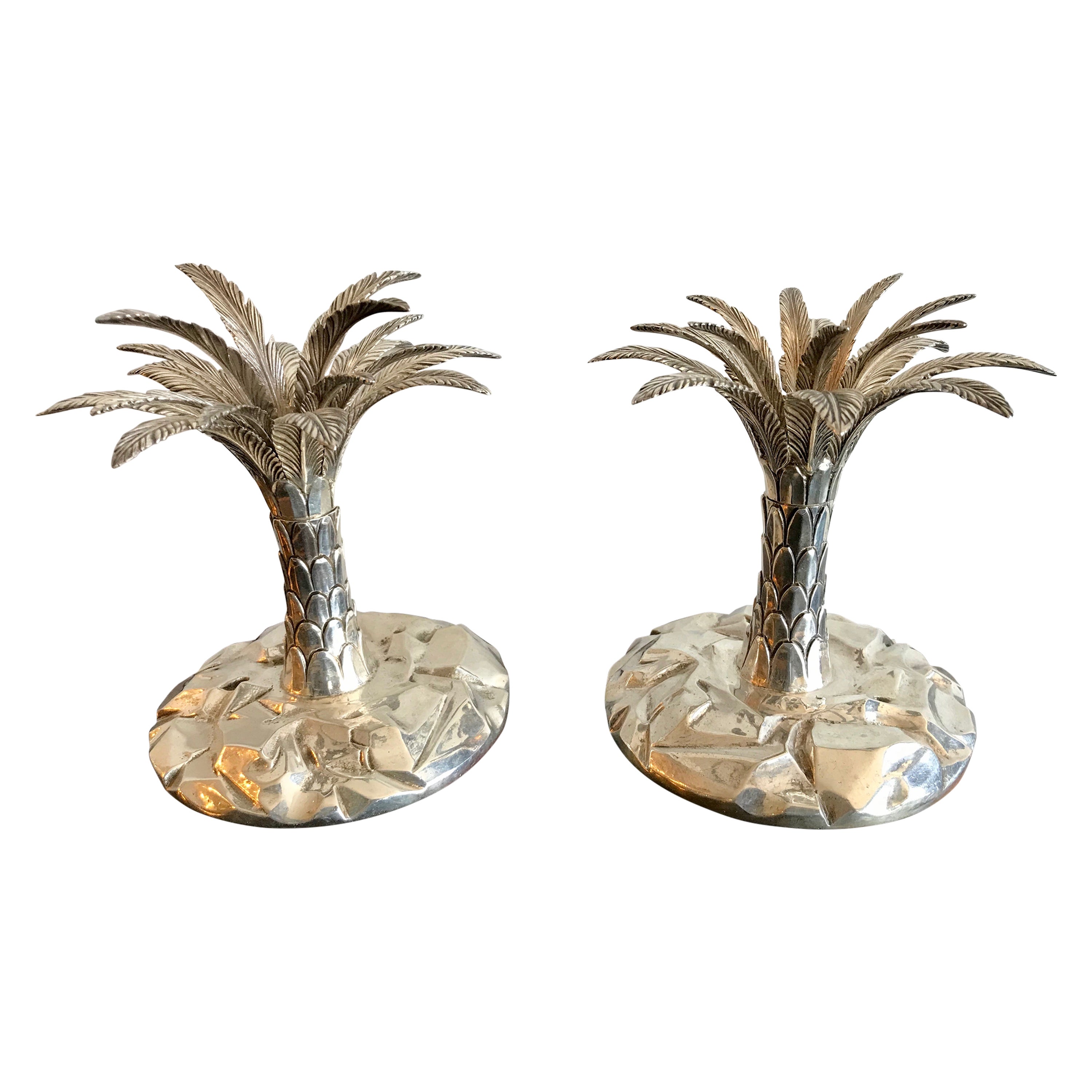 Pair Of Tiffany  " Palm Tree " Motif Sterling Candlesticks  For Sale