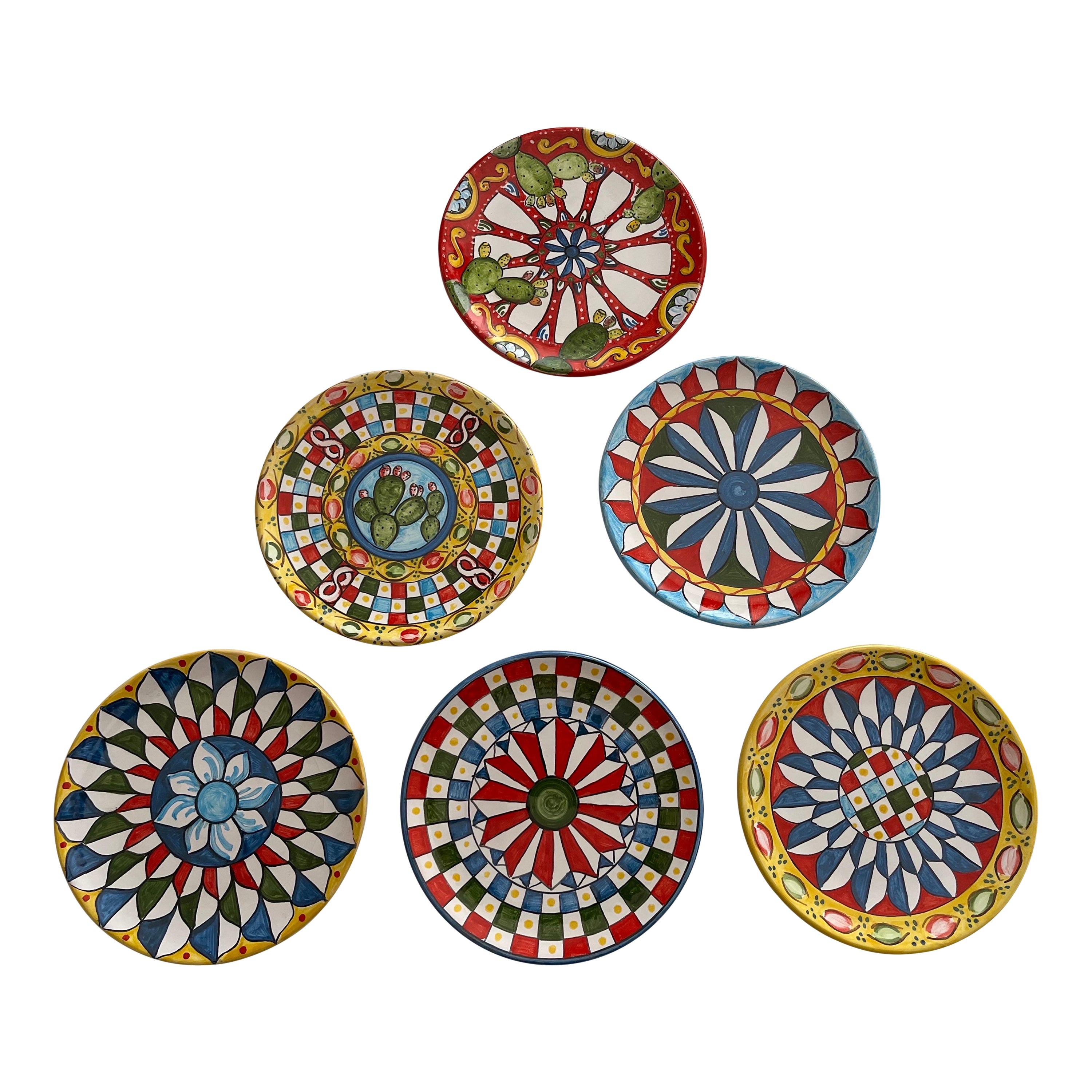 Set of 6 Dessert Plates in Caltagirone Ceramic For Sale