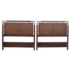 Retro Pair of Mid-Century Modern Cane and Chrome Twin Size Headboards