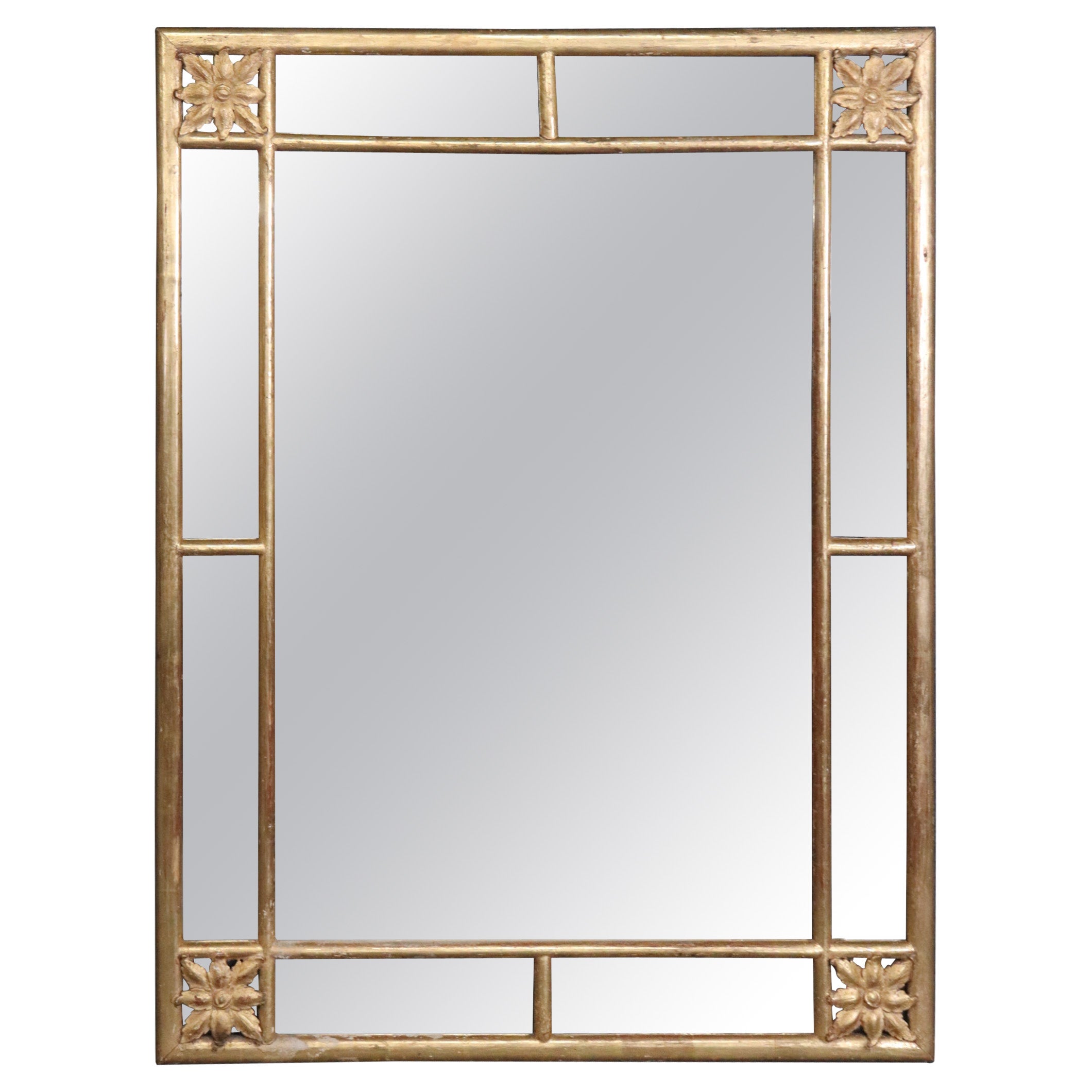 Simple and Elegant Gilded Carved Wood French Directoire Wall Mirror, Circa 1940 For Sale
