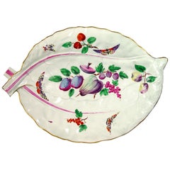18th Century, First Period Worcester Porcelain Polychrome Leaf Dish