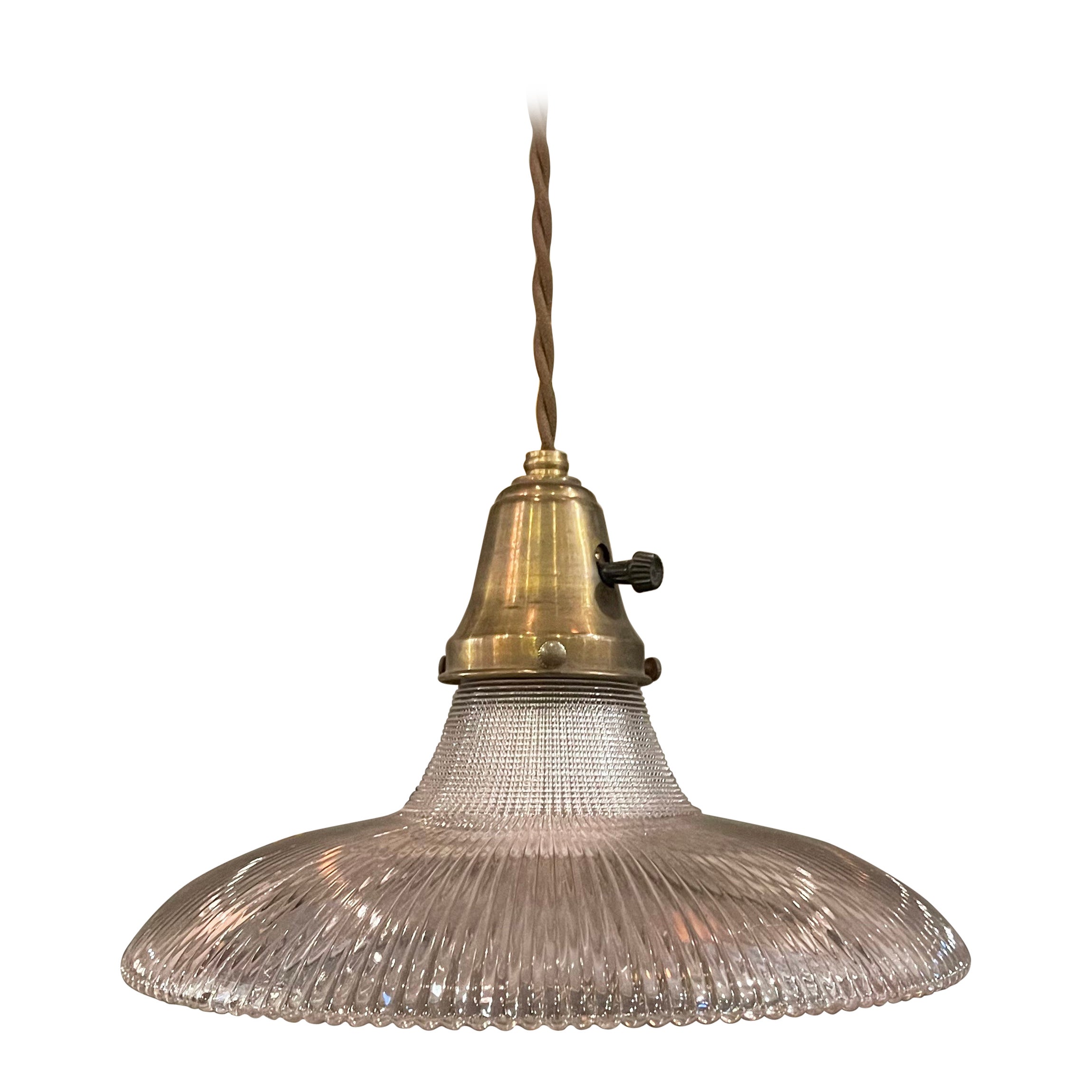 Early 20th Century Industrial Holophane Disc Pendant Light For Sale