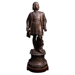 Statue de Christopher Columbus sur pied sur terre américaine du 19e siècle, datant de 1492