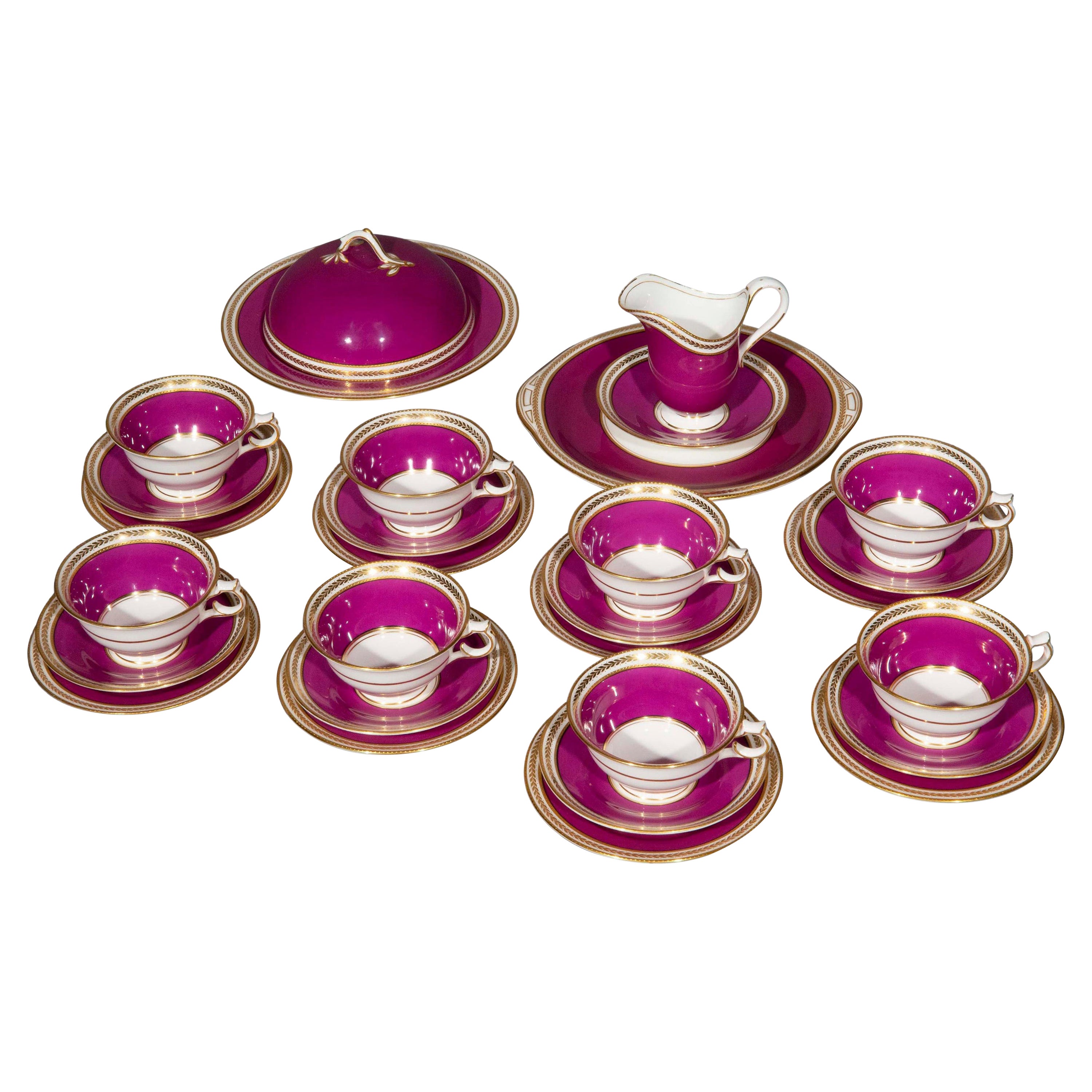 Early 20th Century Purple and Gold Porcelain Tea Set for Eight Persons For Sale