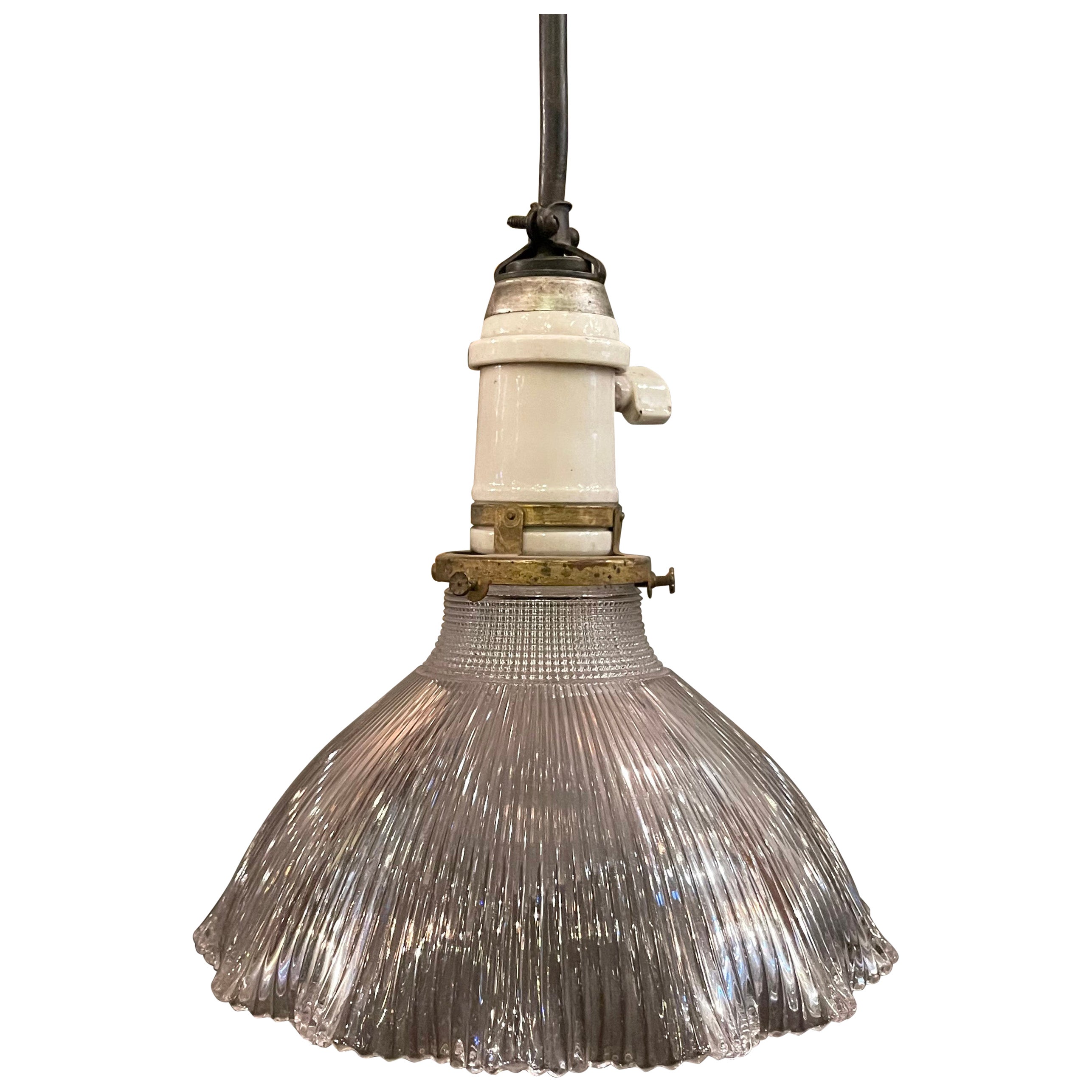 Early 20th Century Ruffle Holophane Pendant Light For Sale